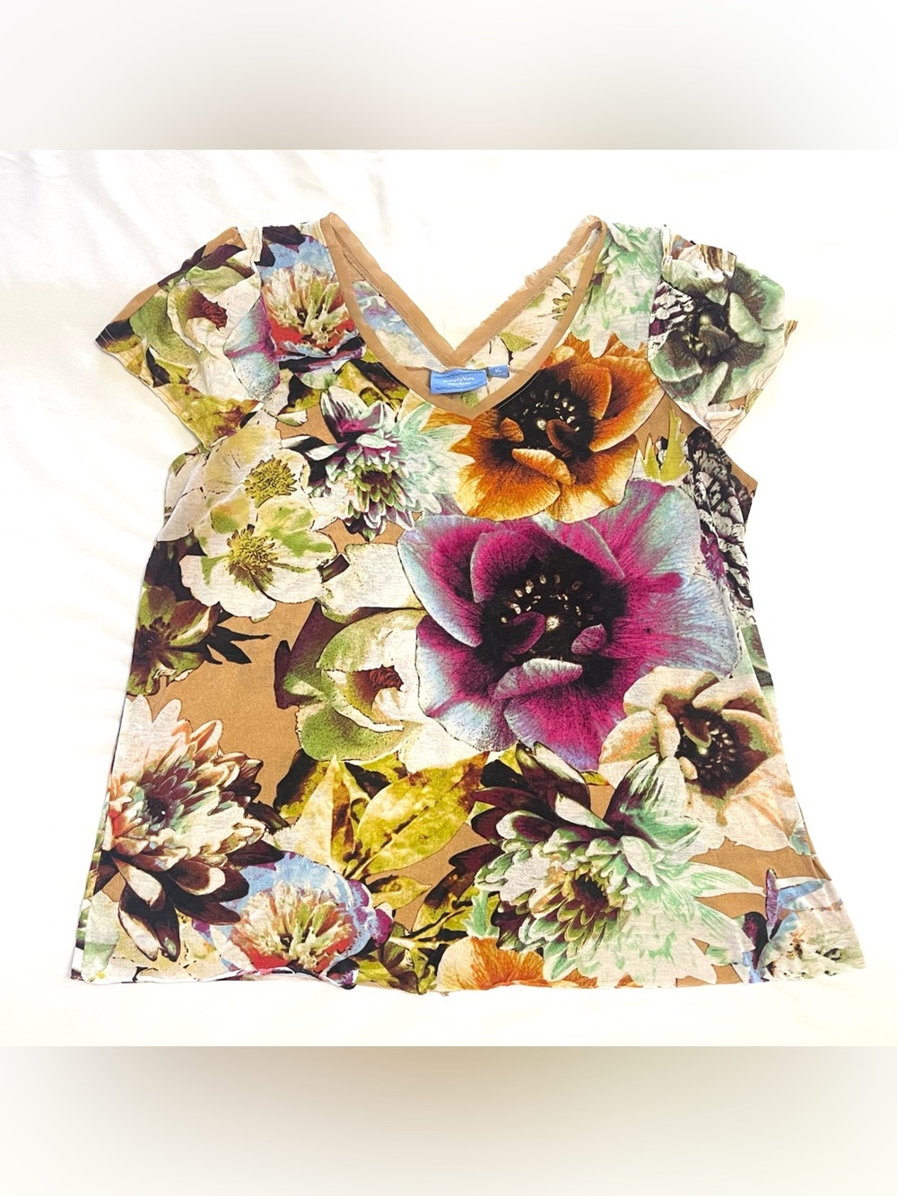2000s Vera Wang Floral Short Sleeve Shirt Women’s XL Y2K Boho